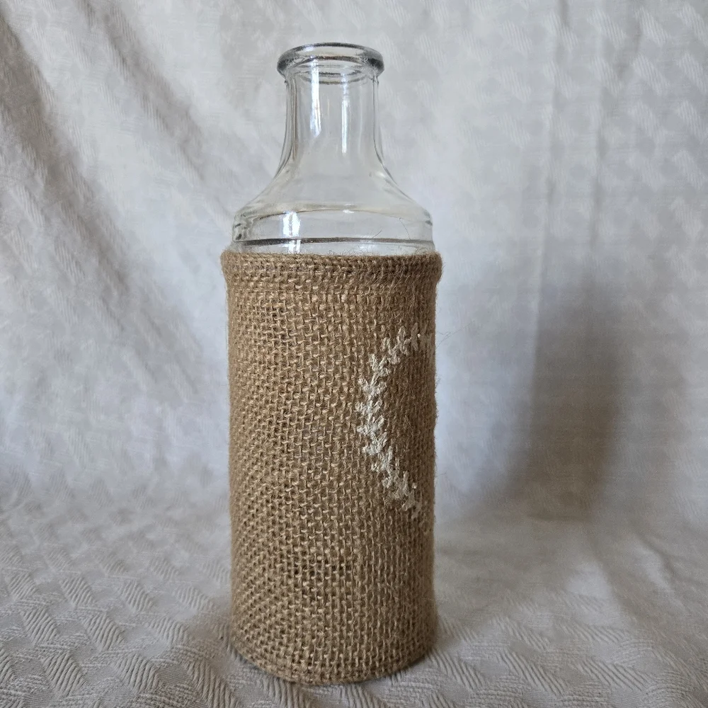 Rustic Burlap Heart Glass Vase Bottle